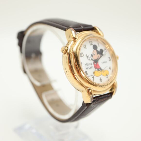 Vintage Lorus Mickey Mouse 36mm Talking Sound Watch Brown Leather w New Battery - Picture 7 of 13